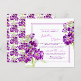 Invitación Flor morada acuarela boda de flujo vivo