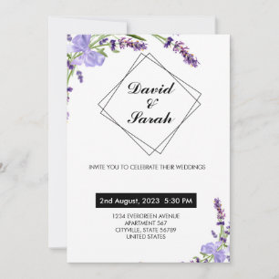 Invitación Flor morada blanca minimalista y moderna boda