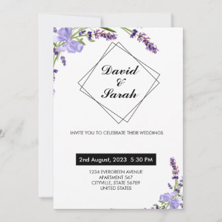 Invitación Flor morada blanca minimalista y moderna boda