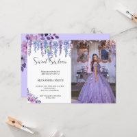 Flor morada dulce de dieciséis años con foto