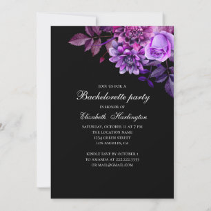 Invitación Flor negra y morada. Fiesta de soltera floral