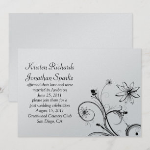 Invitación Flor negra y plateada Swirls Post Boda Celebr