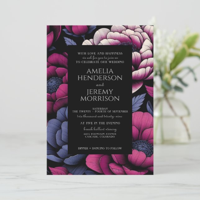 Invitación Flor negrita rosa (Anverso de pie)