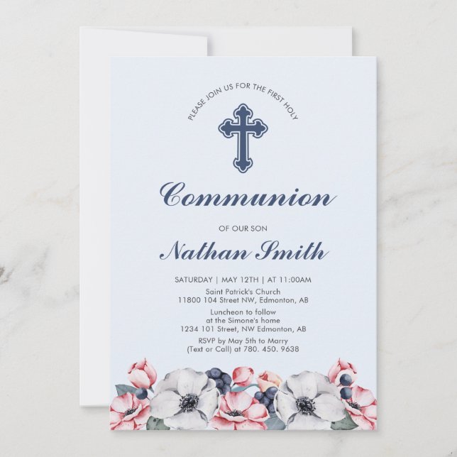 Invitación Flor, Niño | Primera Comunión / Confirmación (Anverso)