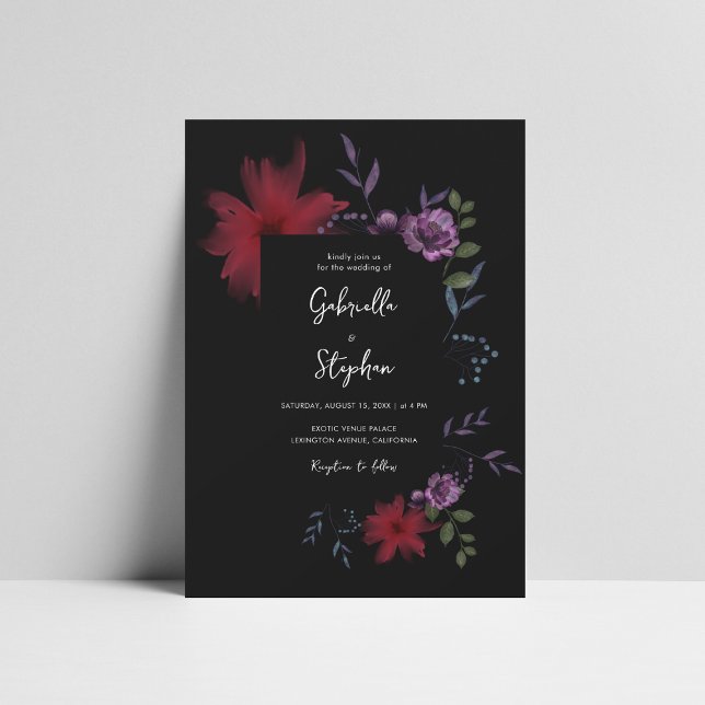Invitación Flor nocturna exótica | Moody Dark Romantic Boda (Subido por el creador)