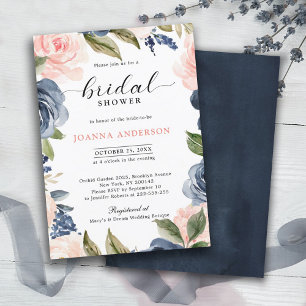 Invitación Flor nupcial rosa rosa rosa azul de la marina Rubo