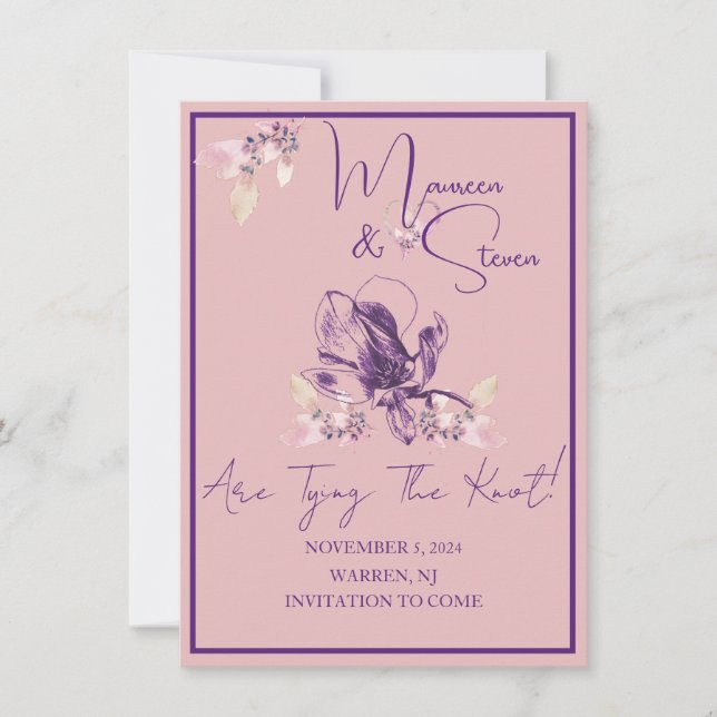 Invitación Flor Orquídea Rosa Y Lavanda Guardar La Fecha (Anverso)