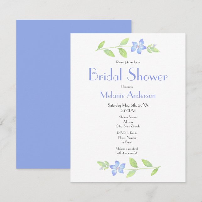 Invitación Flor perwinkle acuarela (Anverso / Reverso)