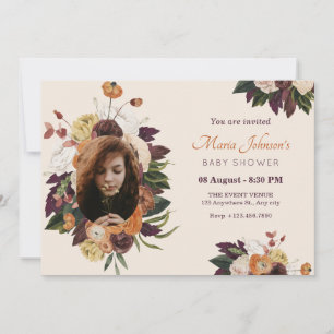 Invitación Flor pintada en flor foto ducha bebé