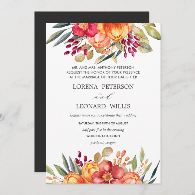 Invitación Flor pintada moderna ELEGANTE formal (Anverso / Reverso)