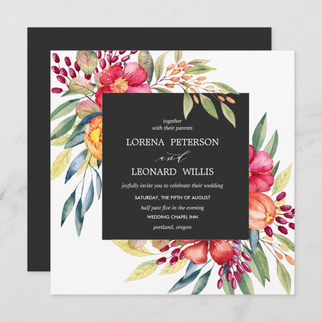Invitación Flor pintada Moderno ELEGANTE gris cuadrado Rústic (Anverso / Reverso)
