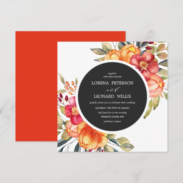 Invitación Flor pintada Moderno ELEGANTE Rústico redondo gris (Anverso / Reverso)