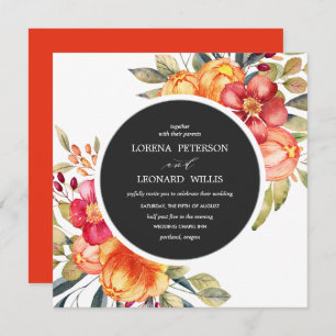 Invitación Flor pintada Moderno ELEGANTE Rústico redondo gris