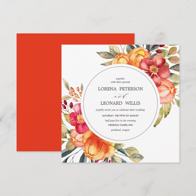 Invitación Flor pintada Rústica moderna y ELEGANTE (Anverso / Reverso)