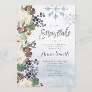 Invitación Flor Plata Invierno Snowflakes baby ducha