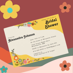 Invitación Flor Power Yellow 70's inspirada Bridal Shower