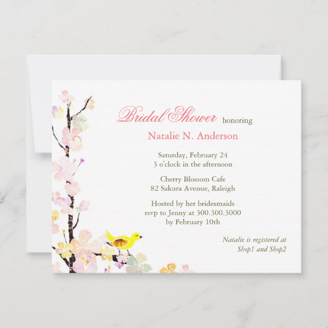 Invitación Flor Primavera Bird Brigada Blanca (Anverso)