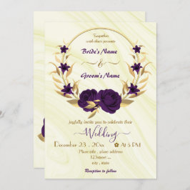 Invitación flor púrpura real corona de oro