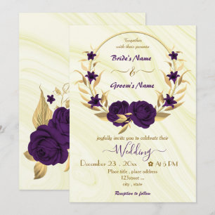 Invitación flor púrpura real corona de oro