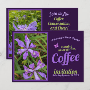 Invitación Flor Púrpura Sorbo Celebración Café Mañana Jardín