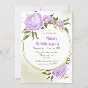 Invitación flor púrpura vegetación fiesta de cumpleaños de wr
