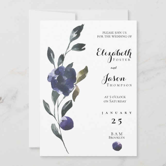 Invitación Flor púrpura Woodsy Iris Blue (Anverso)