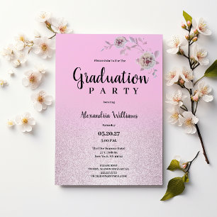 Invitación Flor purpurina de lavanda de plata rosa Graduación