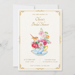 Invitación Flor ramo estético taza de té ducha de novia