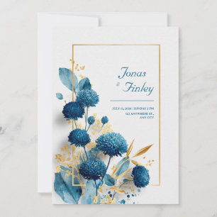 Invitación Flor Redonda de Oro con Azul Zafiro Profundo