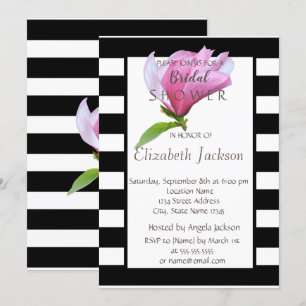 Invitación Flor, Regadera de Novia Magnolia Negro Blanco Raya