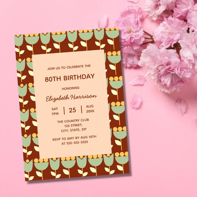 Invitación Flor retro geométrica Bauhaus Brown Cumpleaños (Subido por el creador)