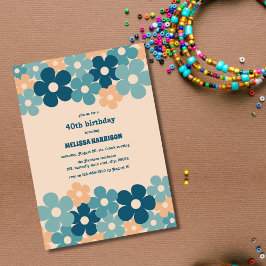 Invitación Flor Retro Peach Green Boho 40 cumpleaños
