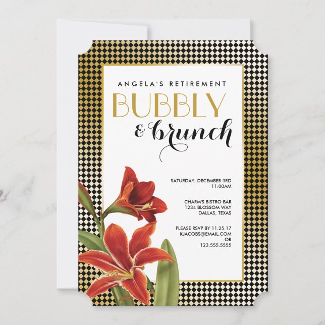 Invitación Flor roja Amaryllis comprobada de oro (Anverso)