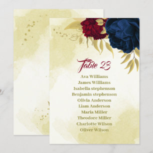 Invitación flor roja marina hojas de oro carta de asiento
