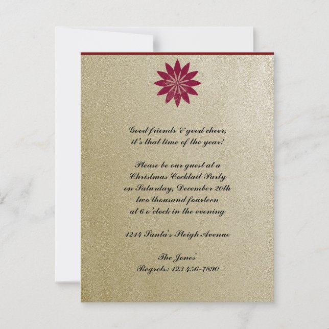 Invitación Flor roja moderna del Poinsettia en fondo del oro (Anverso)