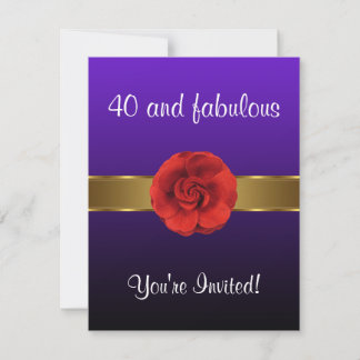 Invitación Flor Roja Púrpura Oro Fabuloso 40