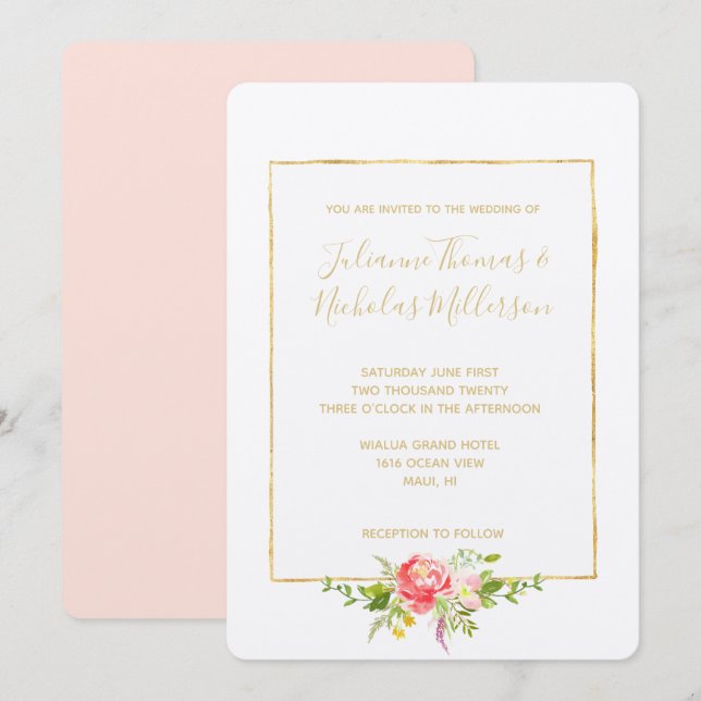 Invitación Flor roja rosa blanca (Anverso / Reverso)