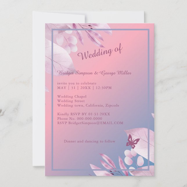 Invitación flor romántica de cerezo pastel sakura boda (Anverso)