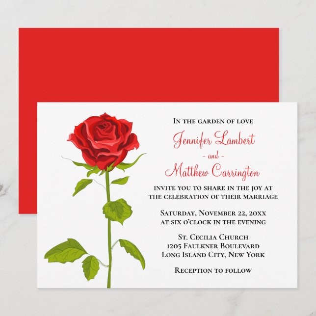 Invitación Flor Romántica elegante Boda de rosa Rojo Floral (Anverso / Reverso)
