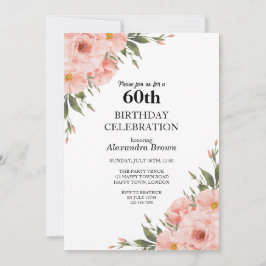 Invitación Flor rosa 60.º Fiesta de foto de cumpleaños
