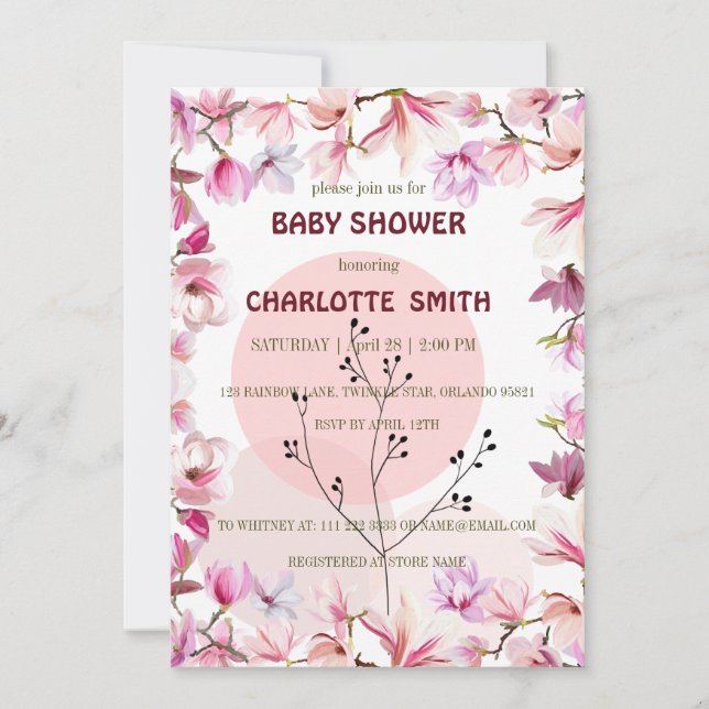 Invitación Flor rosa acuarela gradiente florida ducha de bebé (Anverso)