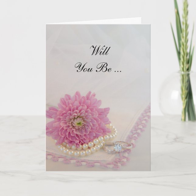 Invitación Flor Rosa, Anillos De Raza Serás Mi Novia (Anverso)
