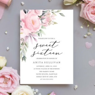 Invitación Flor rosa Bouquet Dulce Dieciséis Cumpleaños