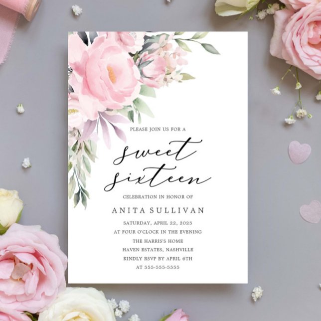 Invitación Flor rosa Bouquet Dulce Dieciséis Cumpleaños (Subido por el creador)