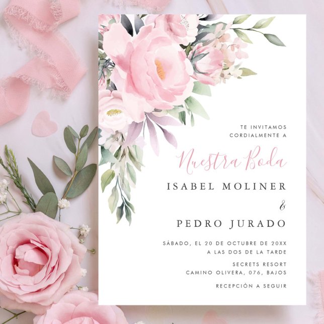 Invitación Flor rosa Bouquet Nuestra Boda Boda español (Subido por el creador)