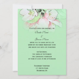 Invitación Flor rosa claro de manzana en boda verde