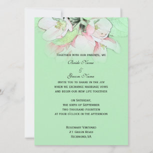 Invitación Flor rosa claro de manzana en boda verde