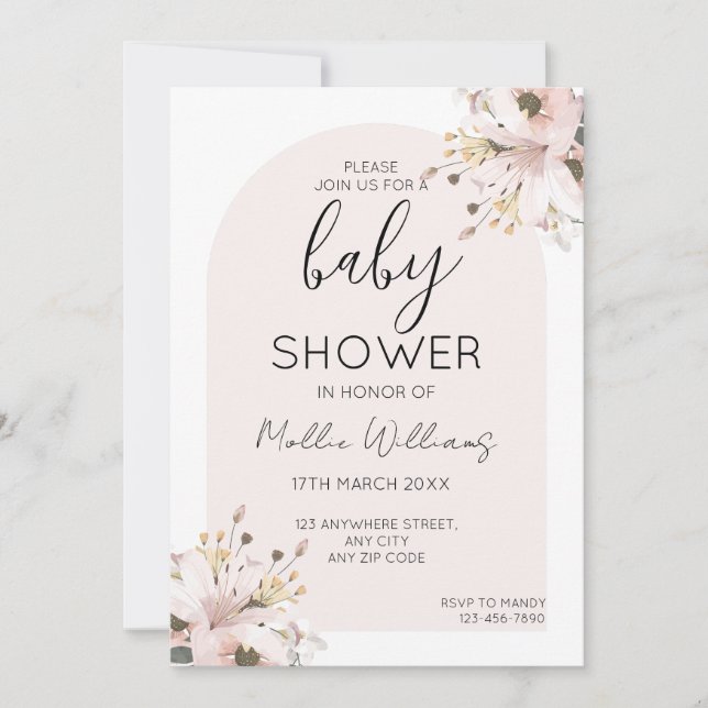 Invitación Flor rosa de Baby Shower Boho (Anverso)