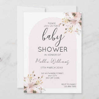 Invitación Flor rosa de Baby Shower Boho