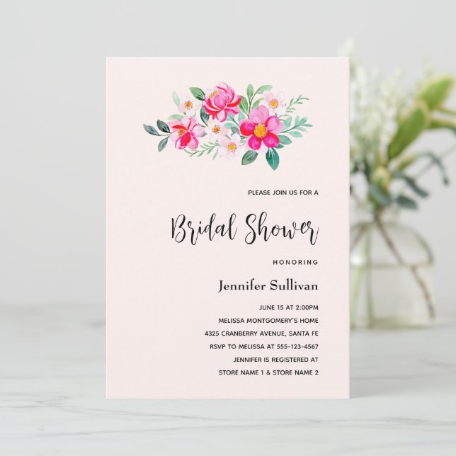 Invitación Flor rosa de Bonito juguetona Bouquet Bridal Showe (Anverso de pie)